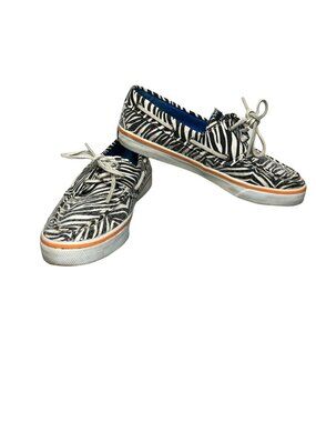 Sperry Top-Sider Zebra Boat Flats Shoes Womens 8 M Black White Sequins Slip On